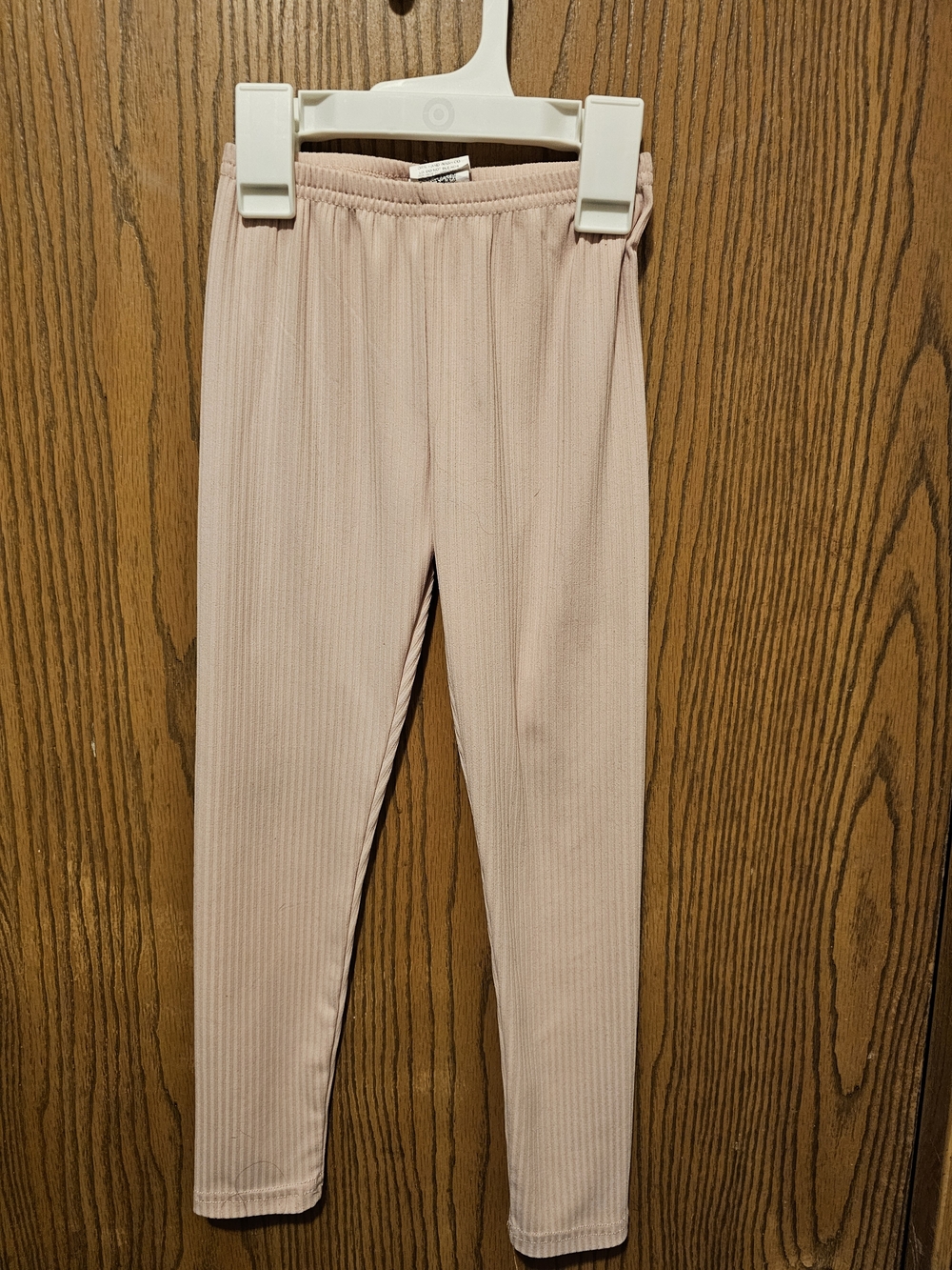 Kids Ribbed Casual Leggings - Light Pink